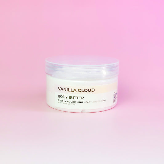 Vanilla Cloud body butter texture close-up, handmade in UAE