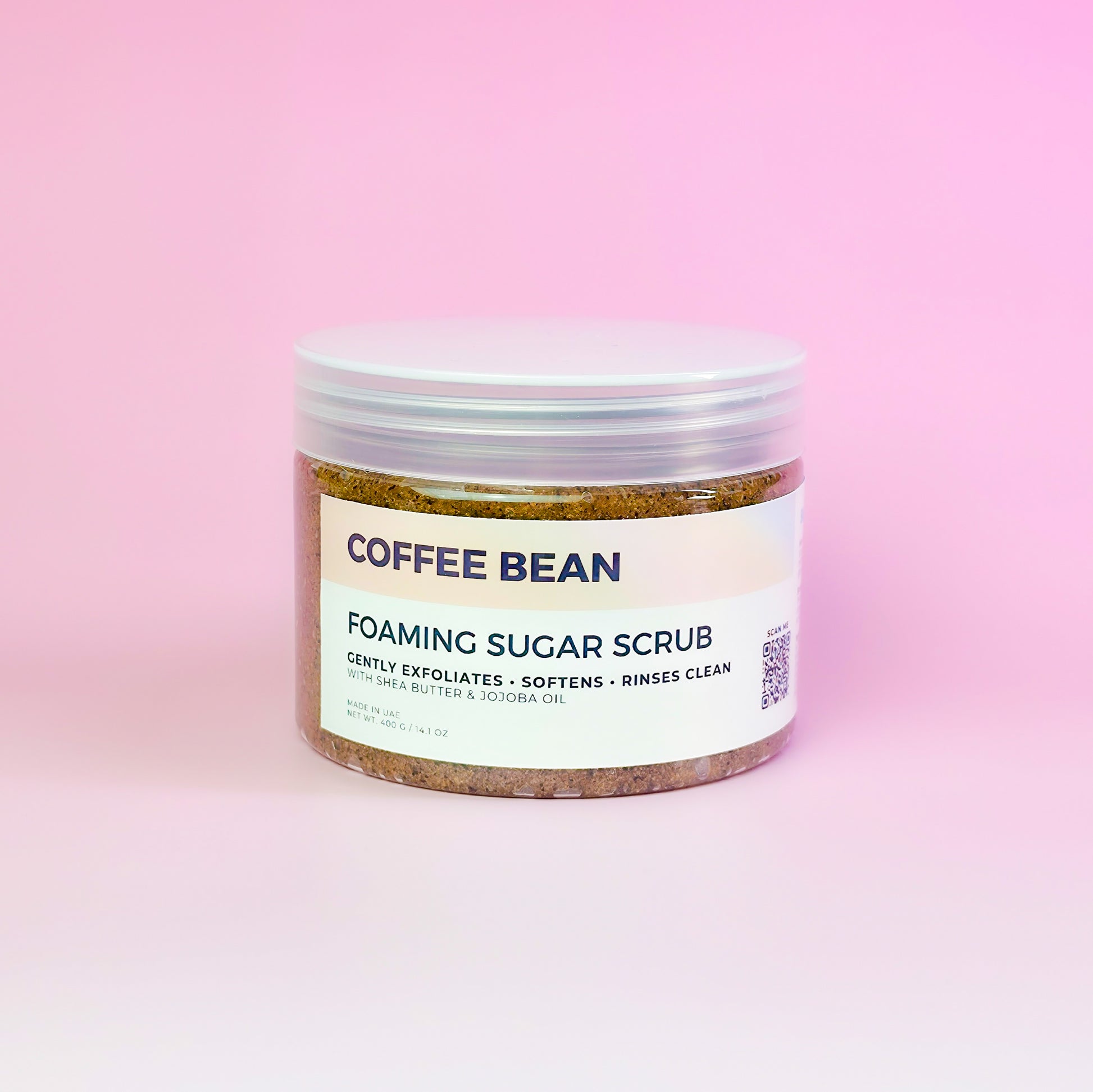 Coffee Bean sugar scrub texture close-up, handmade in UAE