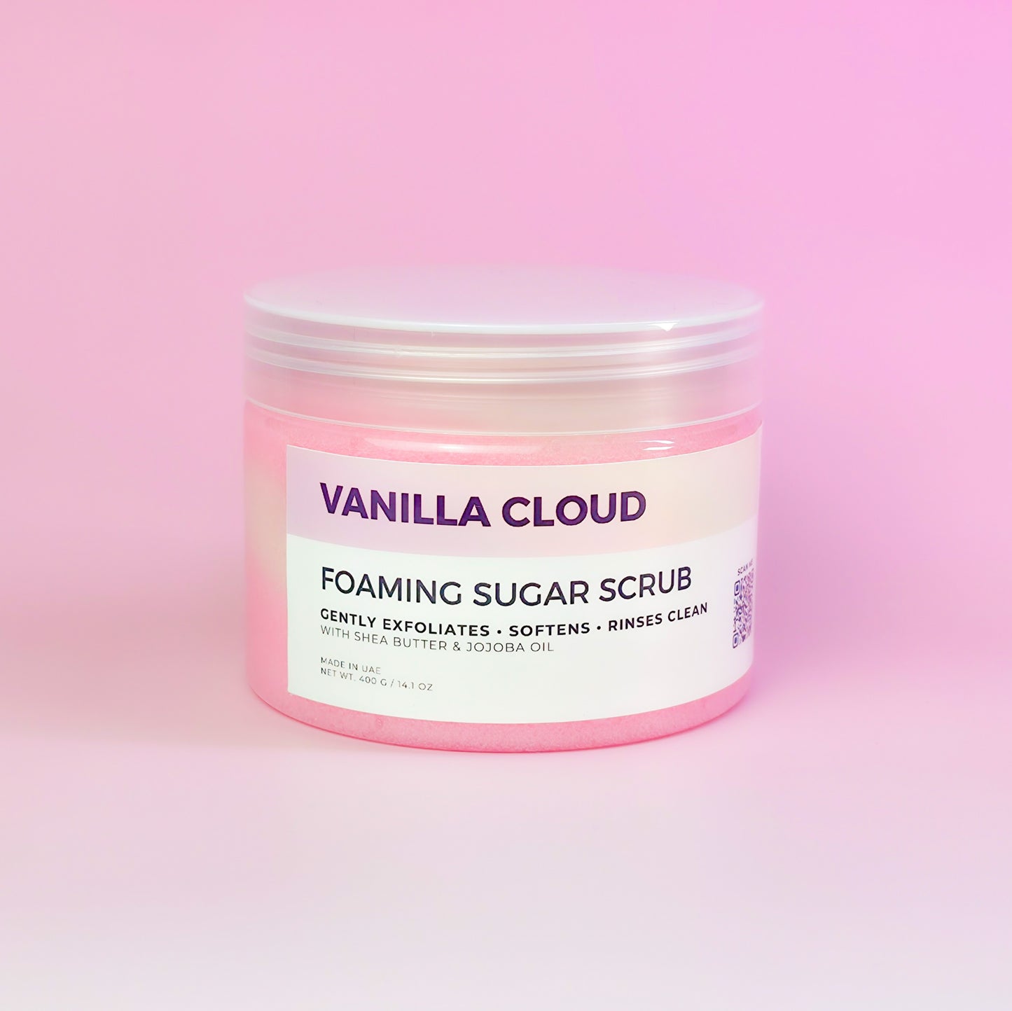 Vanilla Cloud sugar scrub texture close-up, handmade in UAE