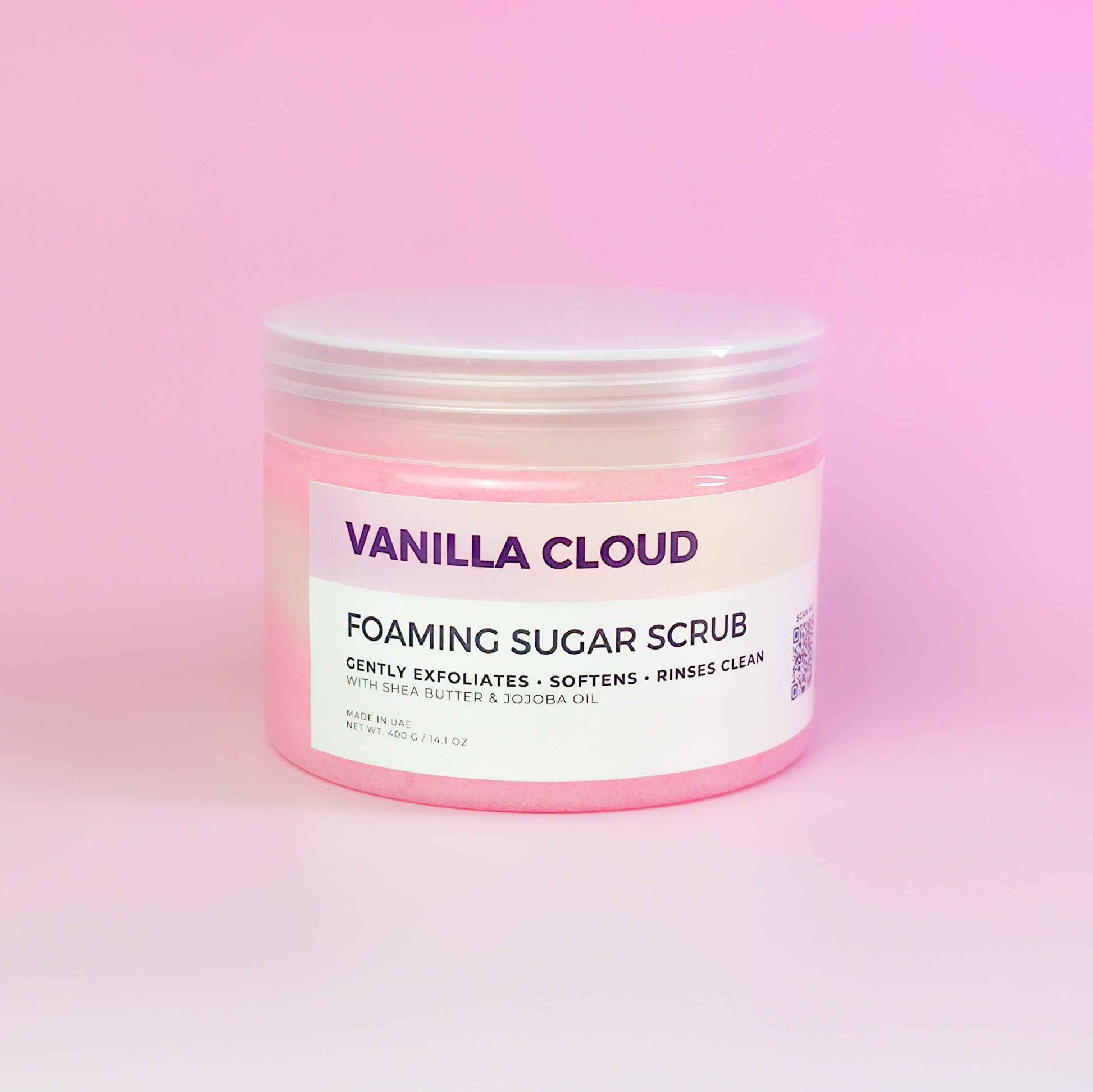 Vanilla Cloud sugar scrub texture close-up, handmade in UAE