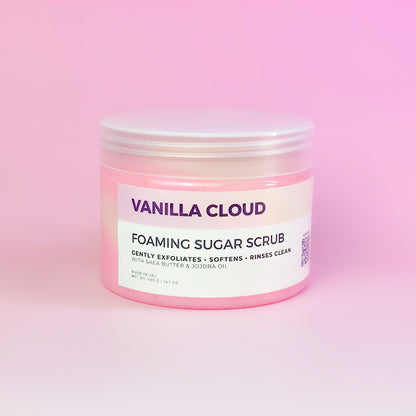 Vanilla Cloud sugar scrub texture close-up, handmade in UAE